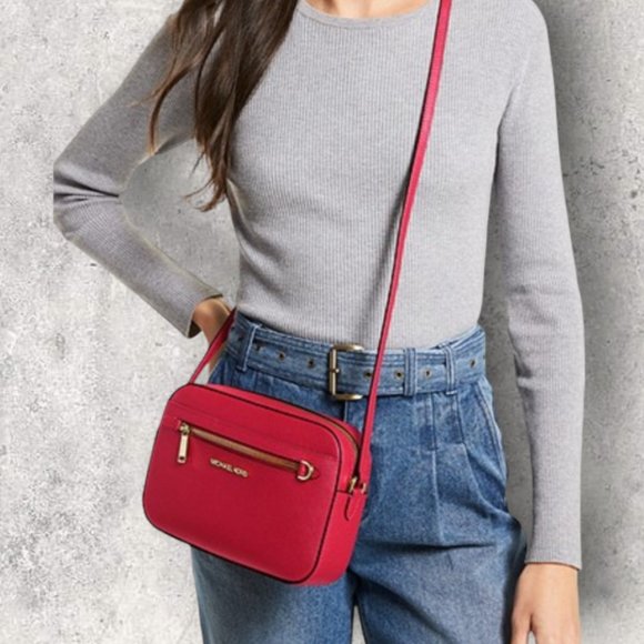 Michael Kors Jet Set Large Saffiano Leather Crossbody Bag- Coral NWT - Picture 2 of 12